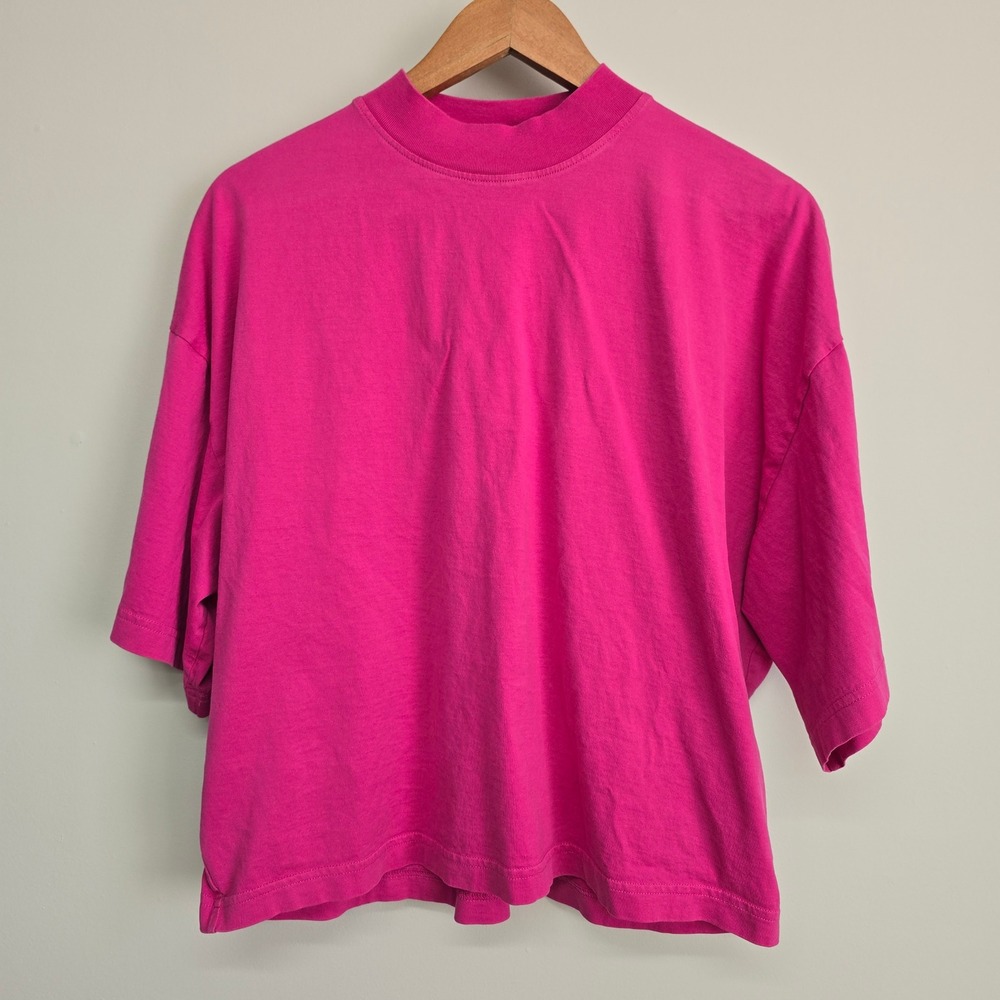 COS Boxy Mock Neck T-Shirt Womens Large Pink Oversized Cotton Minimalist